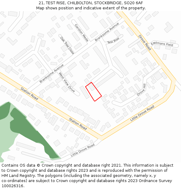 21, TEST RISE, CHILBOLTON, STOCKBRIDGE, SO20 6AF: Location map and indicative extent of plot