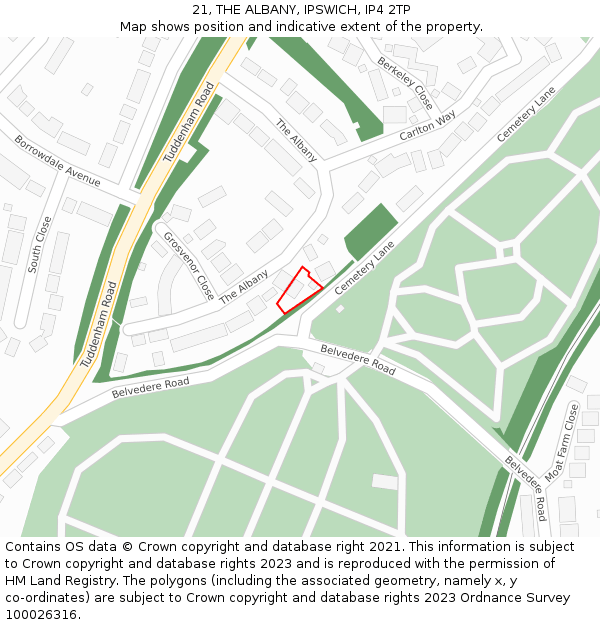 21, THE ALBANY, IPSWICH, IP4 2TP: Location map and indicative extent of plot