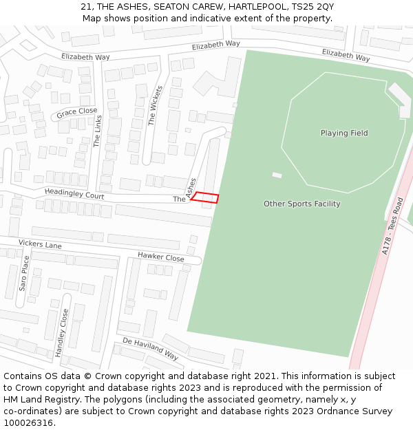 21, THE ASHES, SEATON CAREW, HARTLEPOOL, TS25 2QY: Location map and indicative extent of plot
