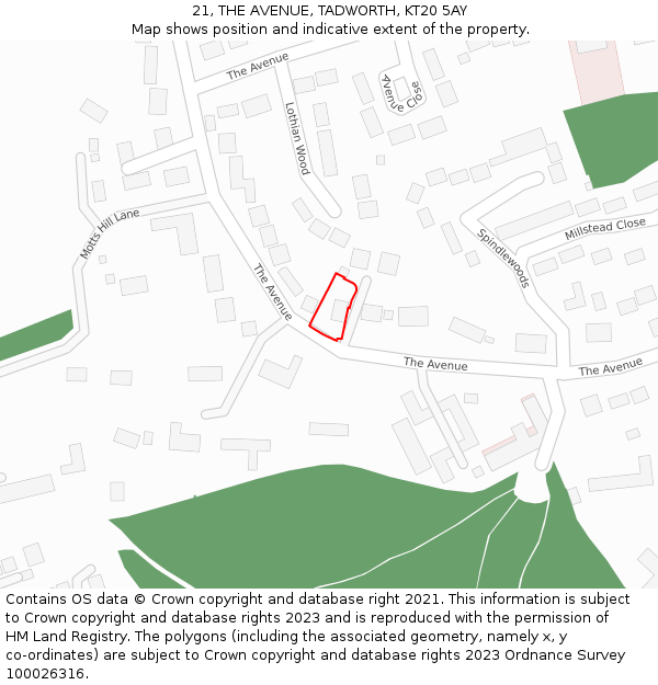 21, THE AVENUE, TADWORTH, KT20 5AY: Location map and indicative extent of plot