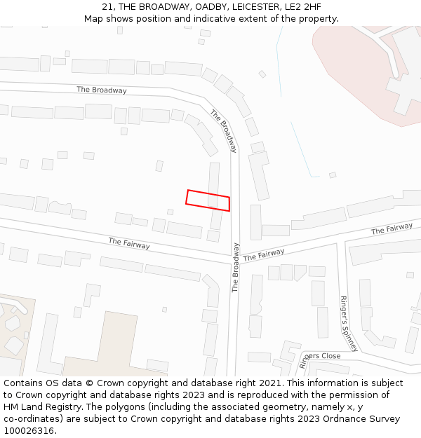 21, THE BROADWAY, OADBY, LEICESTER, LE2 2HF: Location map and indicative extent of plot