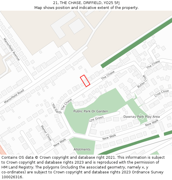 21, THE CHASE, DRIFFIELD, YO25 5FJ: Location map and indicative extent of plot