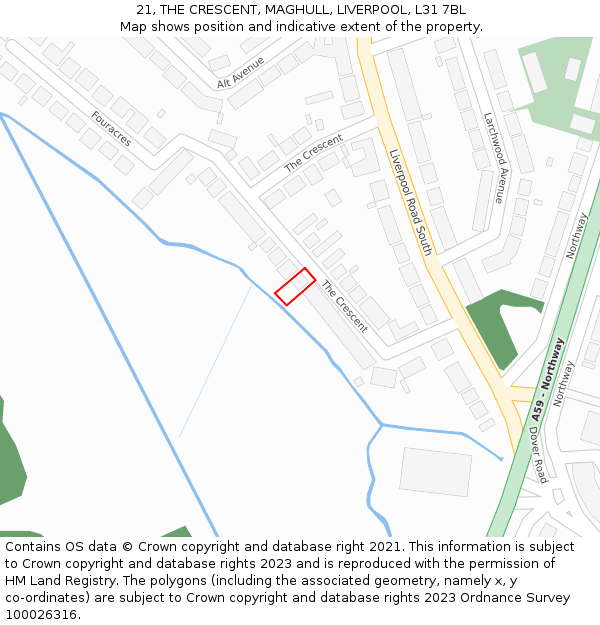 21, THE CRESCENT, MAGHULL, LIVERPOOL, L31 7BL: Location map and indicative extent of plot