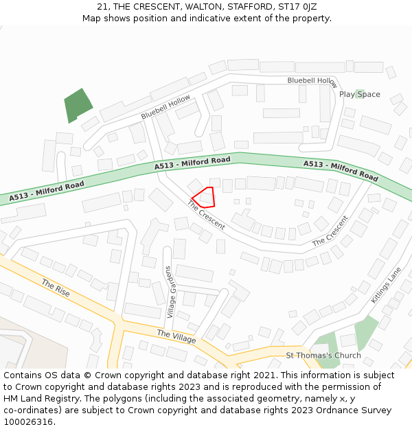 21, THE CRESCENT, WALTON, STAFFORD, ST17 0JZ: Location map and indicative extent of plot