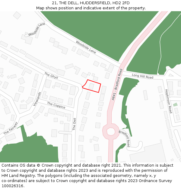 21, THE DELL, HUDDERSFIELD, HD2 2FD: Location map and indicative extent of plot