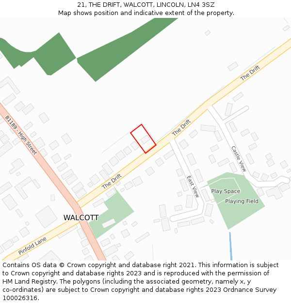 21, THE DRIFT, WALCOTT, LINCOLN, LN4 3SZ: Location map and indicative extent of plot