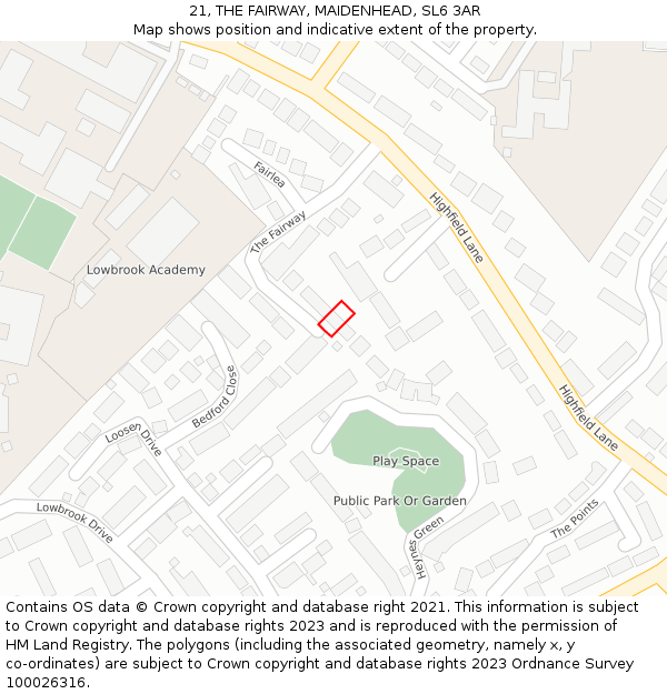 21, THE FAIRWAY, MAIDENHEAD, SL6 3AR: Location map and indicative extent of plot