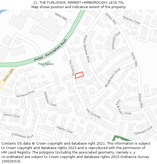 21, THE FURLONGS, MARKET HARBOROUGH, LE16 7XL: Location map and indicative extent of plot
