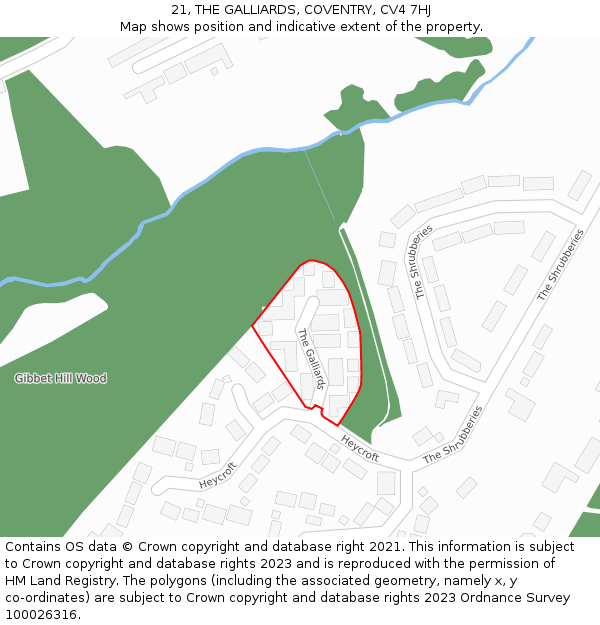 21, THE GALLIARDS, COVENTRY, CV4 7HJ: Location map and indicative extent of plot