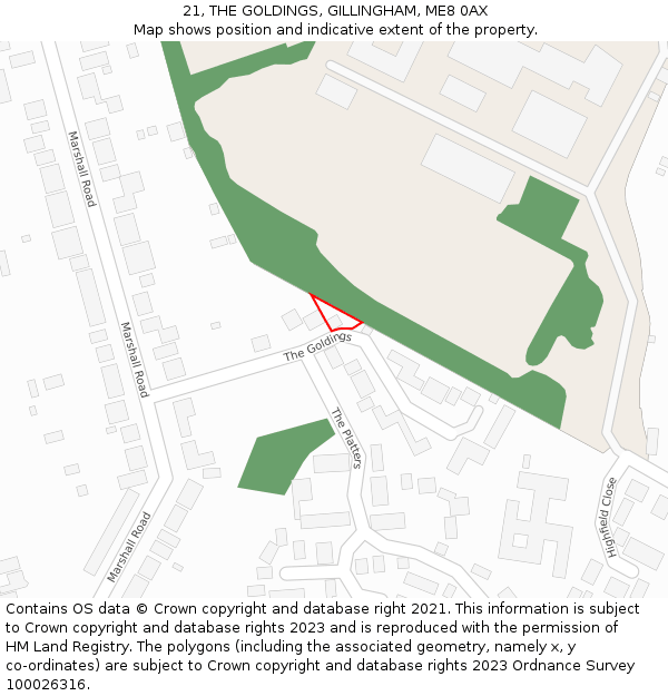 21, THE GOLDINGS, GILLINGHAM, ME8 0AX: Location map and indicative extent of plot
