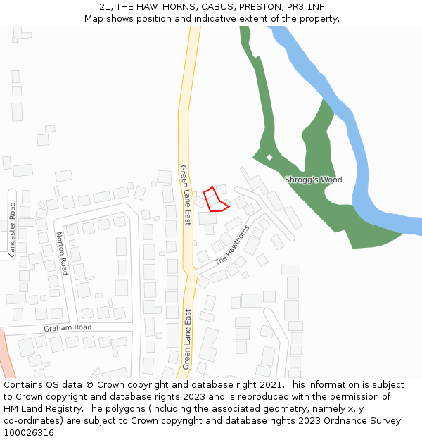 21, THE HAWTHORNS, CABUS, PRESTON, PR3 1NF: Location map and indicative extent of plot