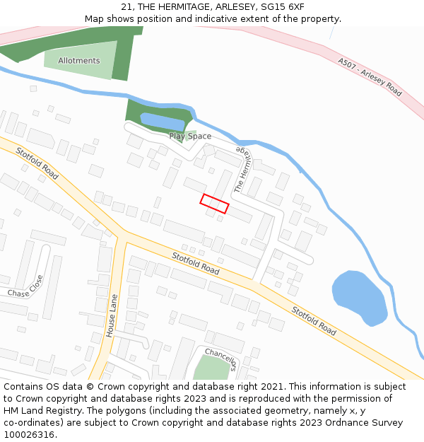 21, THE HERMITAGE, ARLESEY, SG15 6XF: Location map and indicative extent of plot