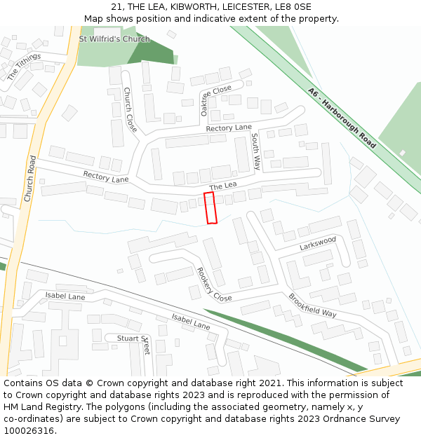 21, THE LEA, KIBWORTH, LEICESTER, LE8 0SE: Location map and indicative extent of plot