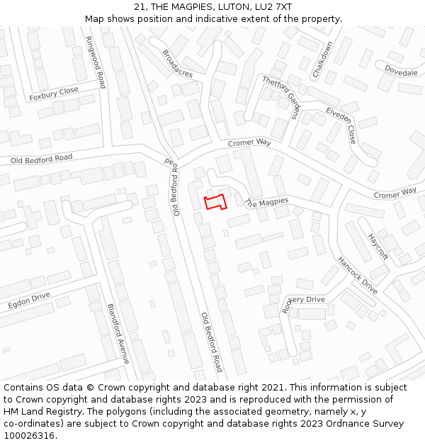 21, THE MAGPIES, LUTON, LU2 7XT: Location map and indicative extent of plot