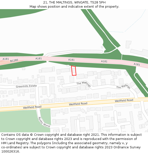 21, THE MALTINGS, WINGATE, TS28 5PH: Location map and indicative extent of plot