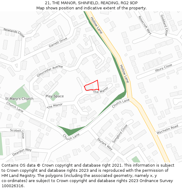 21, THE MANOR, SHINFIELD, READING, RG2 9DP: Location map and indicative extent of plot