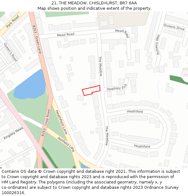21, THE MEADOW, CHISLEHURST, BR7 6AA: Location map and indicative extent of plot