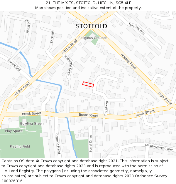 21, THE MIXIES, STOTFOLD, HITCHIN, SG5 4LF: Location map and indicative extent of plot