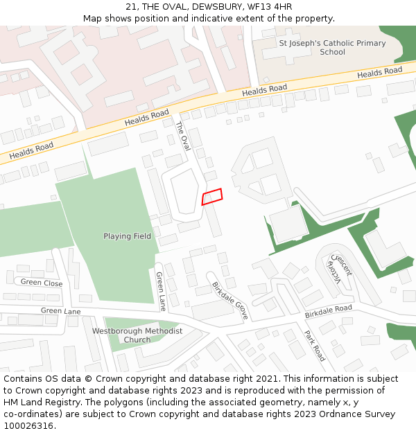 21, THE OVAL, DEWSBURY, WF13 4HR: Location map and indicative extent of plot