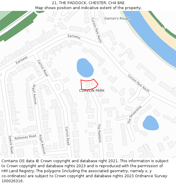21, THE PADDOCK, CHESTER, CH4 8AE: Location map and indicative extent of plot