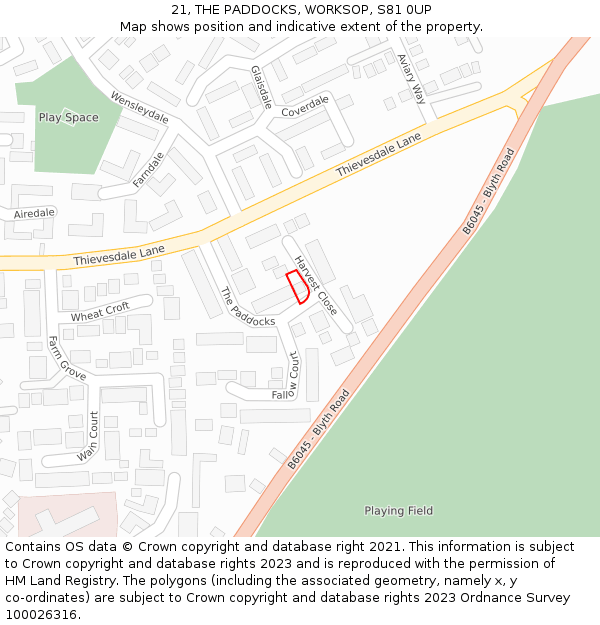 21, THE PADDOCKS, WORKSOP, S81 0UP: Location map and indicative extent of plot
