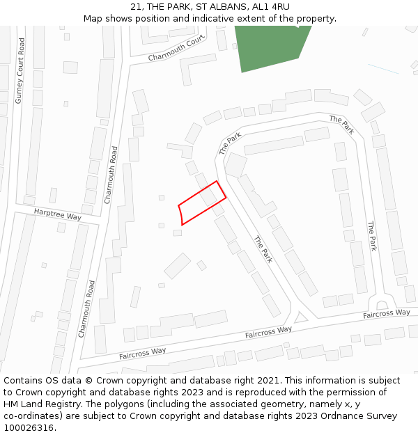 21, THE PARK, ST ALBANS, AL1 4RU: Location map and indicative extent of plot