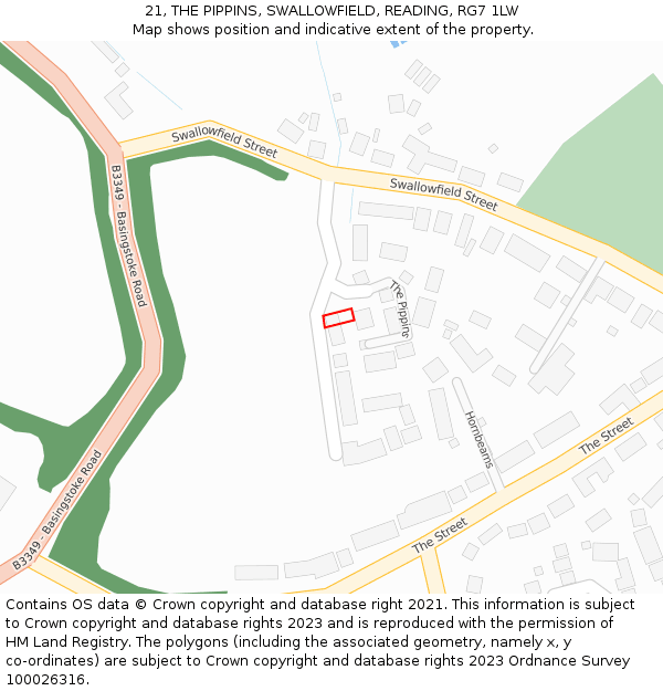 21, THE PIPPINS, SWALLOWFIELD, READING, RG7 1LW: Location map and indicative extent of plot