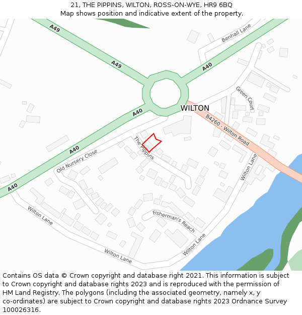 21, THE PIPPINS, WILTON, ROSS-ON-WYE, HR9 6BQ: Location map and indicative extent of plot