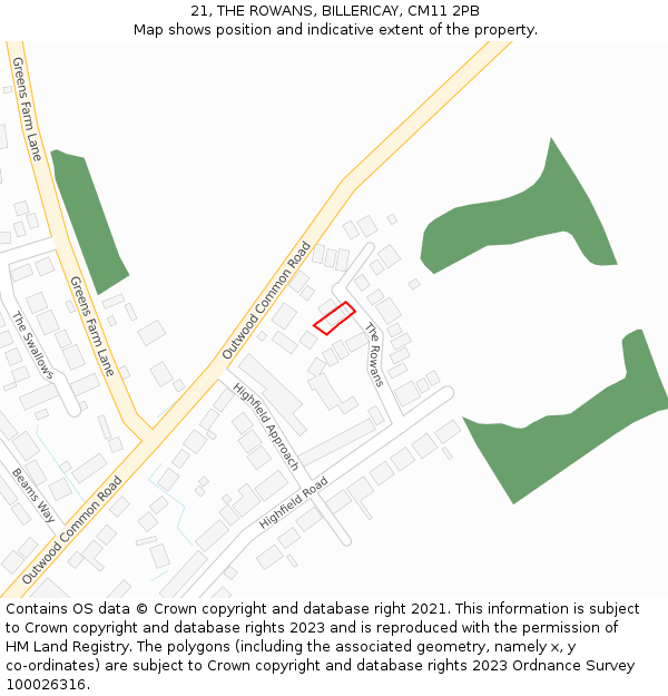21, THE ROWANS, BILLERICAY, CM11 2PB: Location map and indicative extent of plot