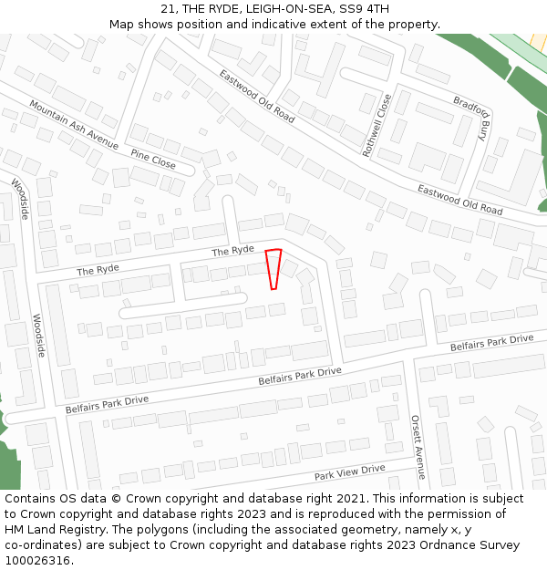 21, THE RYDE, LEIGH-ON-SEA, SS9 4TH: Location map and indicative extent of plot
