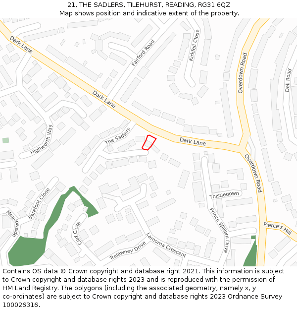 21, THE SADLERS, TILEHURST, READING, RG31 6QZ: Location map and indicative extent of plot