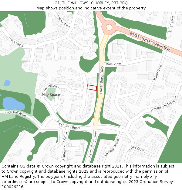 21, THE WILLOWS, CHORLEY, PR7 3RQ: Location map and indicative extent of plot