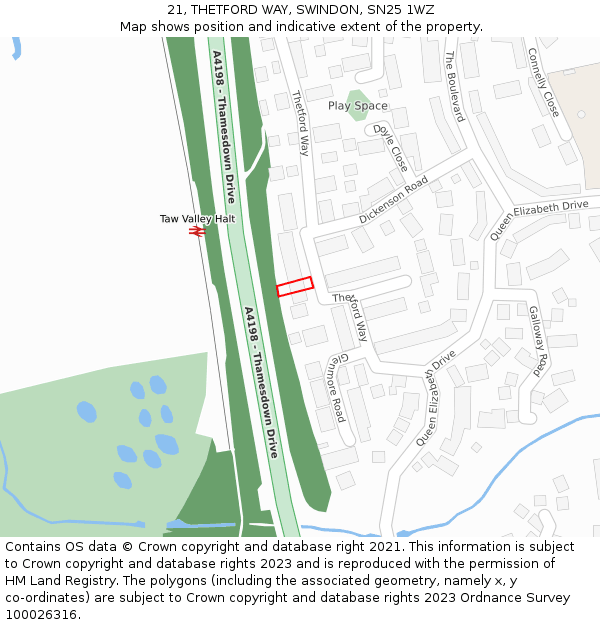 21, THETFORD WAY, SWINDON, SN25 1WZ: Location map and indicative extent of plot