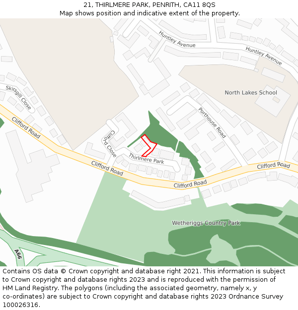 21, THIRLMERE PARK, PENRITH, CA11 8QS: Location map and indicative extent of plot