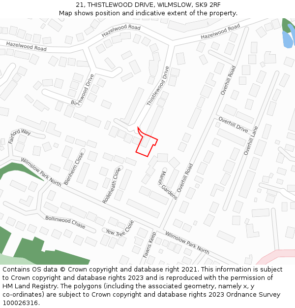 21, THISTLEWOOD DRIVE, WILMSLOW, SK9 2RF: Location map and indicative extent of plot