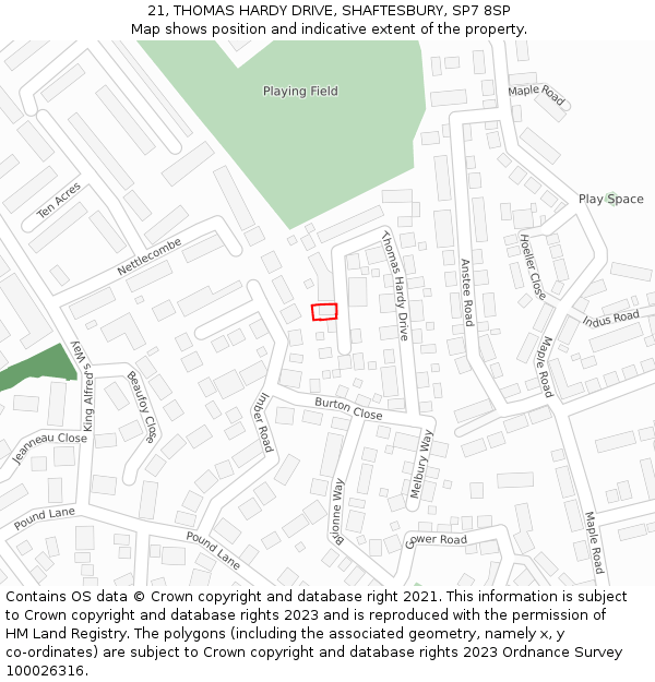 21, THOMAS HARDY DRIVE, SHAFTESBURY, SP7 8SP: Location map and indicative extent of plot