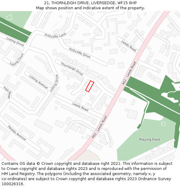 21, THORNLEIGH DRIVE, LIVERSEDGE, WF15 6HP: Location map and indicative extent of plot