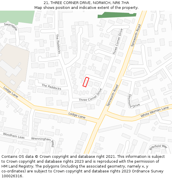 21, THREE CORNER DRIVE, NORWICH, NR6 7HA: Location map and indicative extent of plot