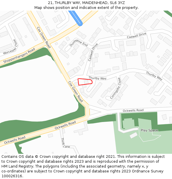 21, THURLBY WAY, MAIDENHEAD, SL6 3YZ: Location map and indicative extent of plot