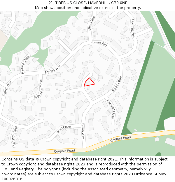 21, TIBERIUS CLOSE, HAVERHILL, CB9 0NP: Location map and indicative extent of plot