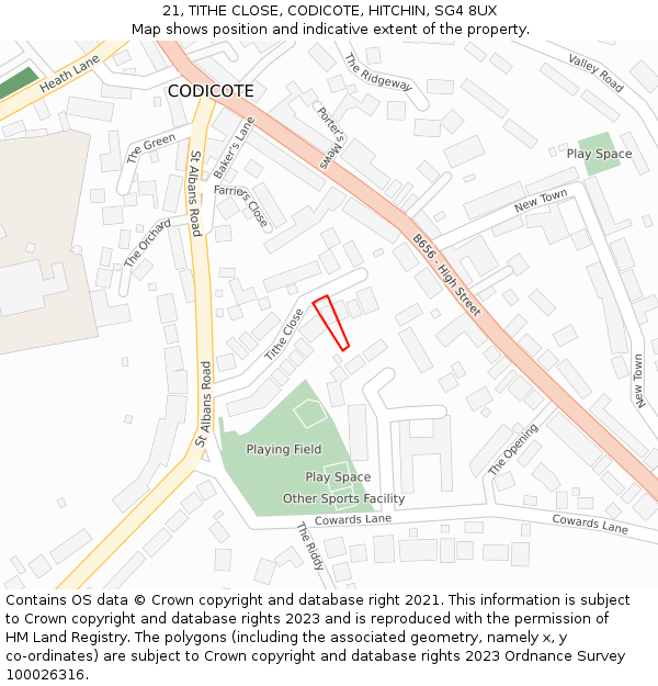 21, TITHE CLOSE, CODICOTE, HITCHIN, SG4 8UX: Location map and indicative extent of plot