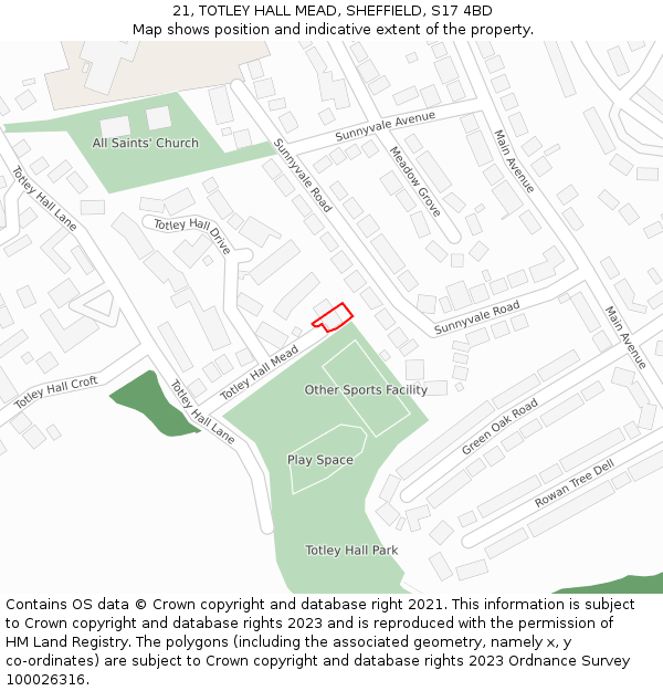 21, TOTLEY HALL MEAD, SHEFFIELD, S17 4BD: Location map and indicative extent of plot