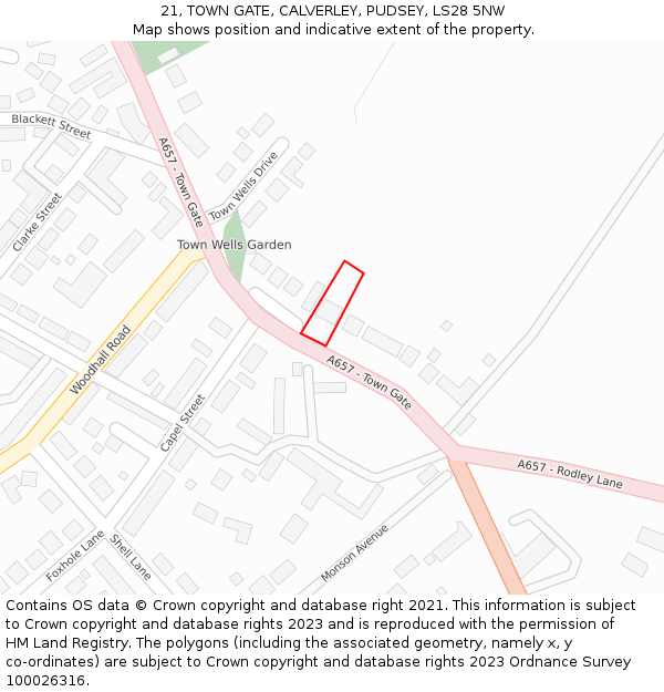 21, TOWN GATE, CALVERLEY, PUDSEY, LS28 5NW: Location map and indicative extent of plot