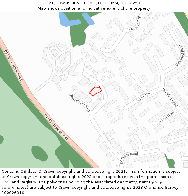 21, TOWNSHEND ROAD, DEREHAM, NR19 2YD: Location map and indicative extent of plot