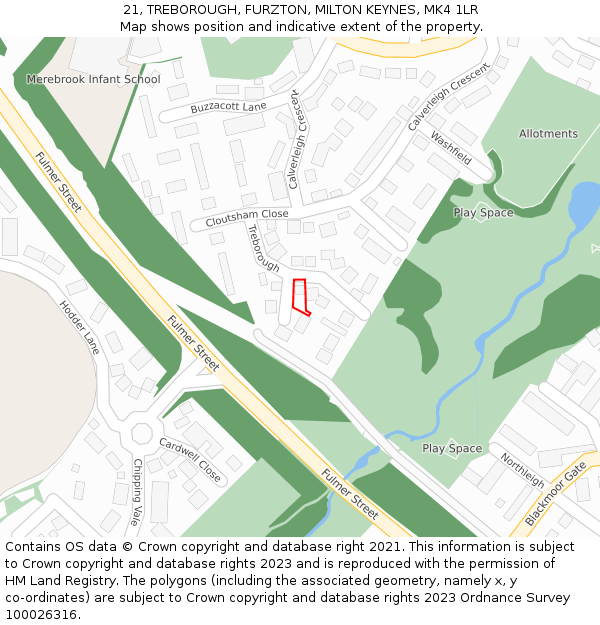 21, TREBOROUGH, FURZTON, MILTON KEYNES, MK4 1LR: Location map and indicative extent of plot