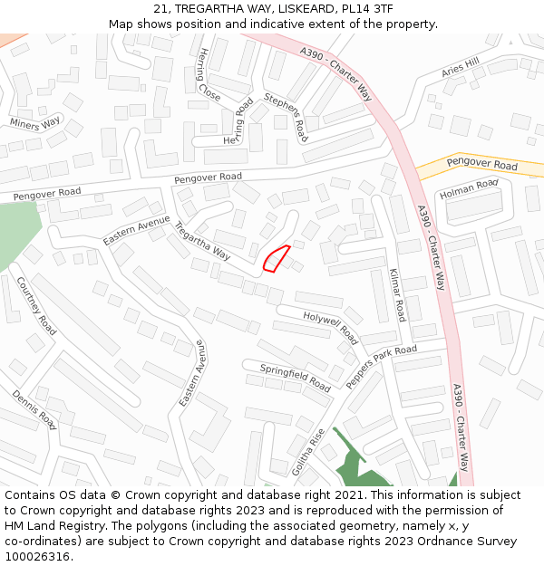 21, TREGARTHA WAY, LISKEARD, PL14 3TF: Location map and indicative extent of plot