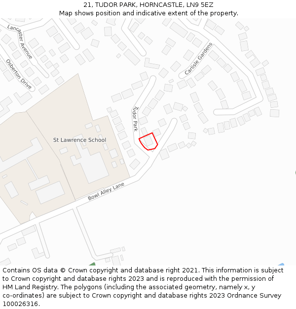 21, TUDOR PARK, HORNCASTLE, LN9 5EZ: Location map and indicative extent of plot
