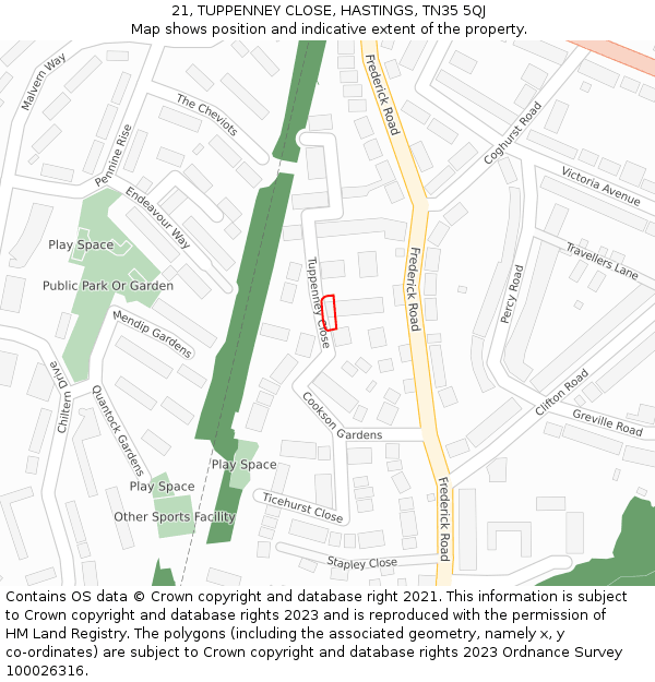 21, TUPPENNEY CLOSE, HASTINGS, TN35 5QJ: Location map and indicative extent of plot
