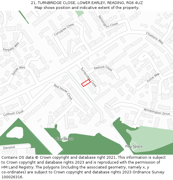 21, TURNBRIDGE CLOSE, LOWER EARLEY, READING, RG6 4UZ: Location map and indicative extent of plot