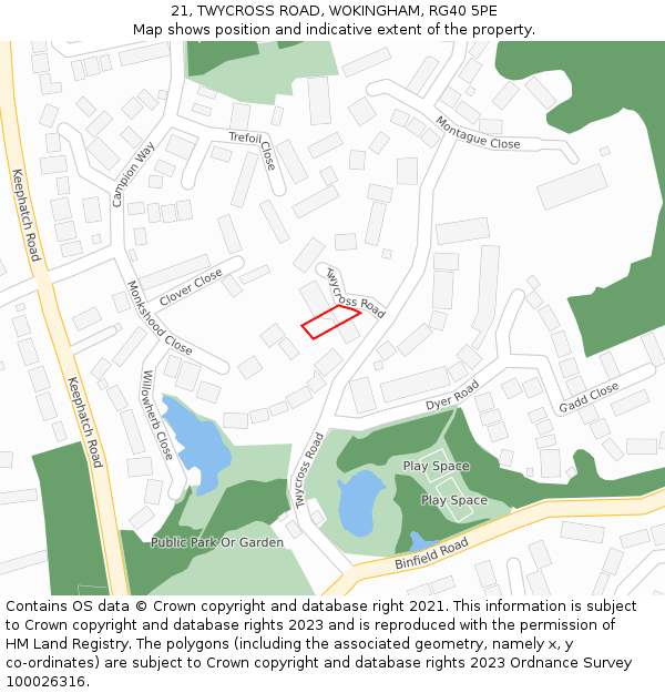 21, TWYCROSS ROAD, WOKINGHAM, RG40 5PE: Location map and indicative extent of plot